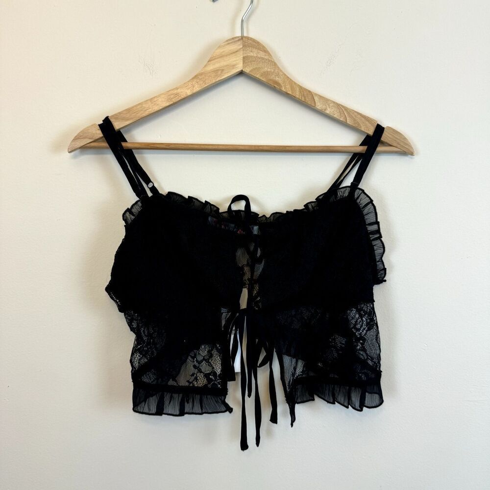 Urban Outfitters Tank Womens Size L Lace Coquette Black Tie Viscose Goth NEW